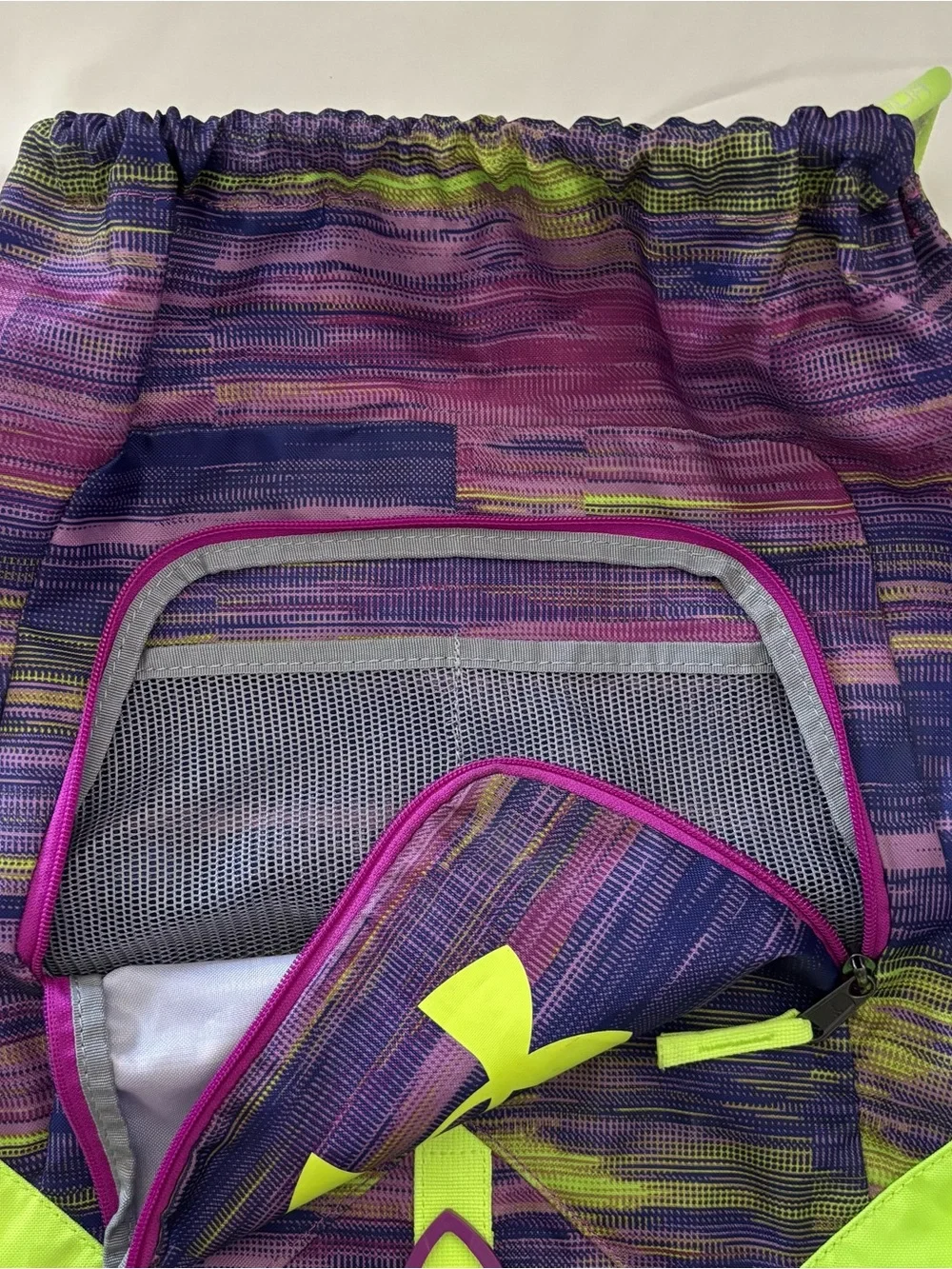 Under Armour Neon Yellow & Purple Multicolor Drawstring Backpack